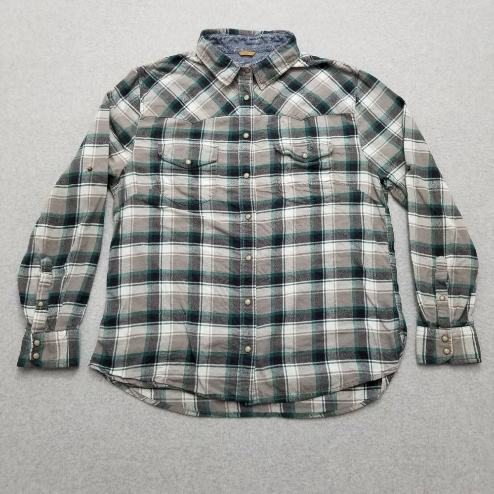 Jachs Girlfriend Shirt Womens Large Plaid Button Up Long Sleeve Pockets Flannel